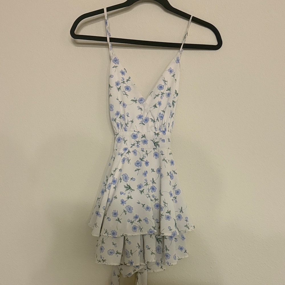 Floral White and Blue Mini Dress